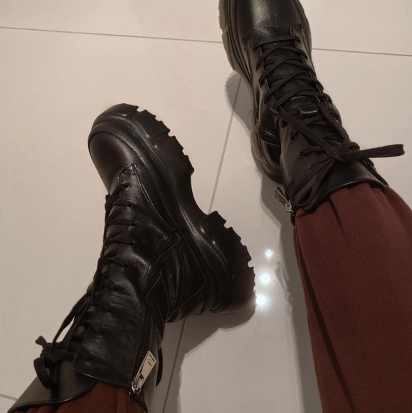 NWT ZARA | Lug Sole Combat Laced Leather Boots - Picture 8 of 16